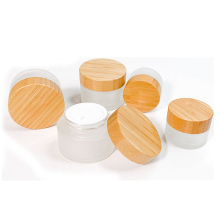 Environmental Bamboo Lid Frosted Glass Bottle Cream Jars Empty Cosmetic Container
